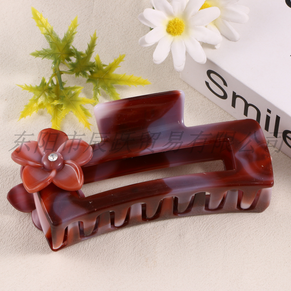 Flower dot diamond accessory, square clip, caramel-colored color-coated flower square clip, high-end look, back of the head updo hair accessory, women's headwear pic 12