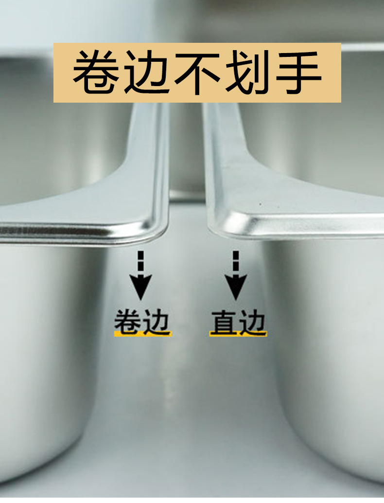 304不锈钢份数盆加厚带盖自助餐食物盆不锈钢长方形分数盘1/1批发详情5