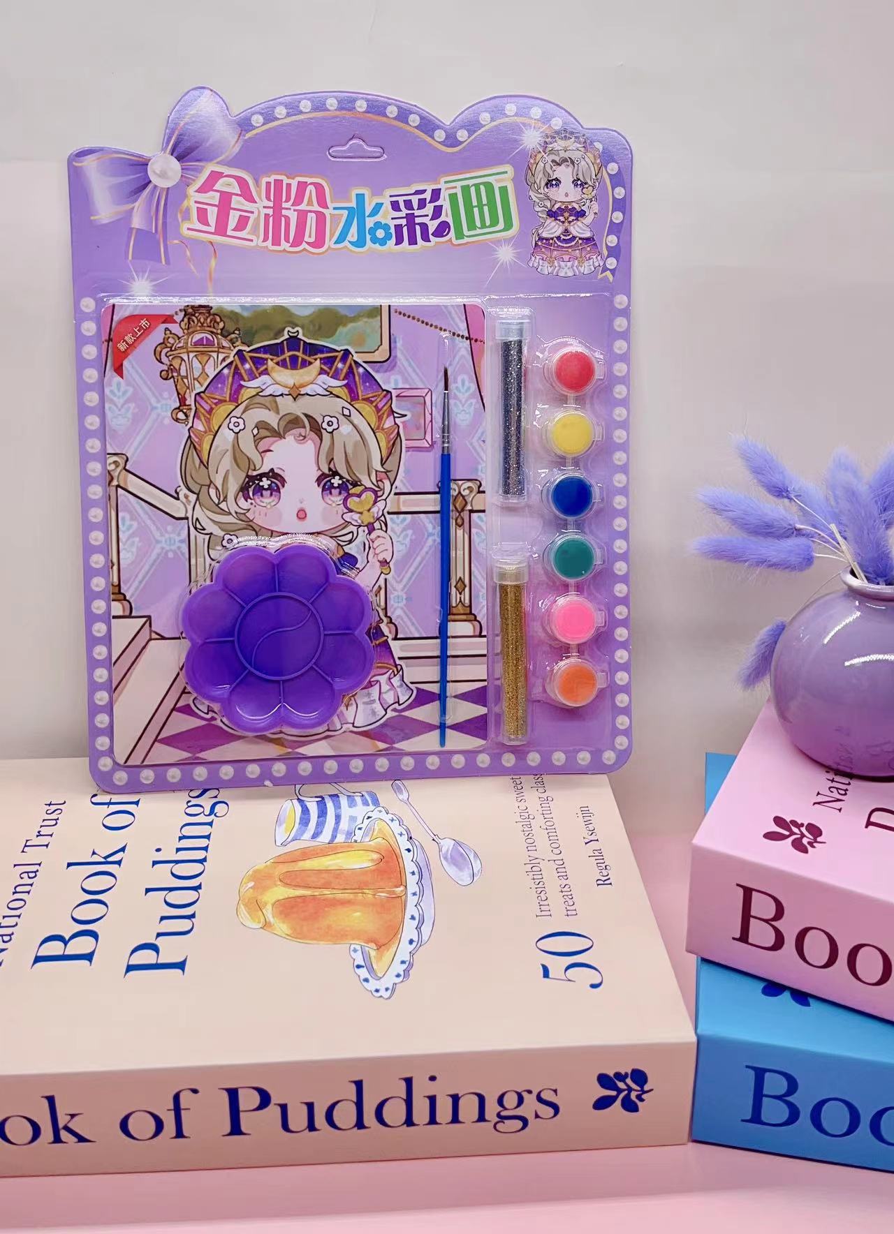 批发儿童彩妆贴画DIY填色涂鸦化妆贴画彩画彩铅钻贴6只笔一卡4张详情23