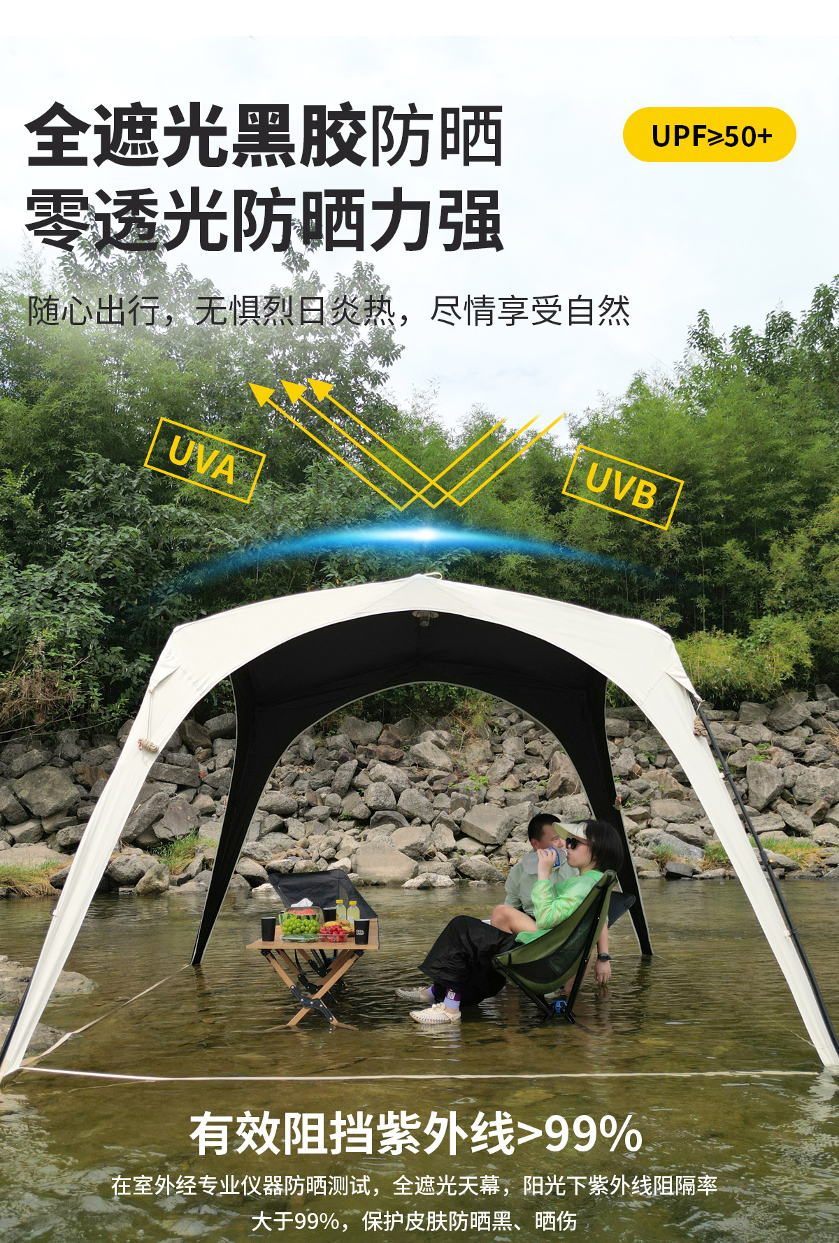 速开穹顶天幕帐篷户外自立天幕防风防晒防雨露营野营黑胶遮阳棚详情5