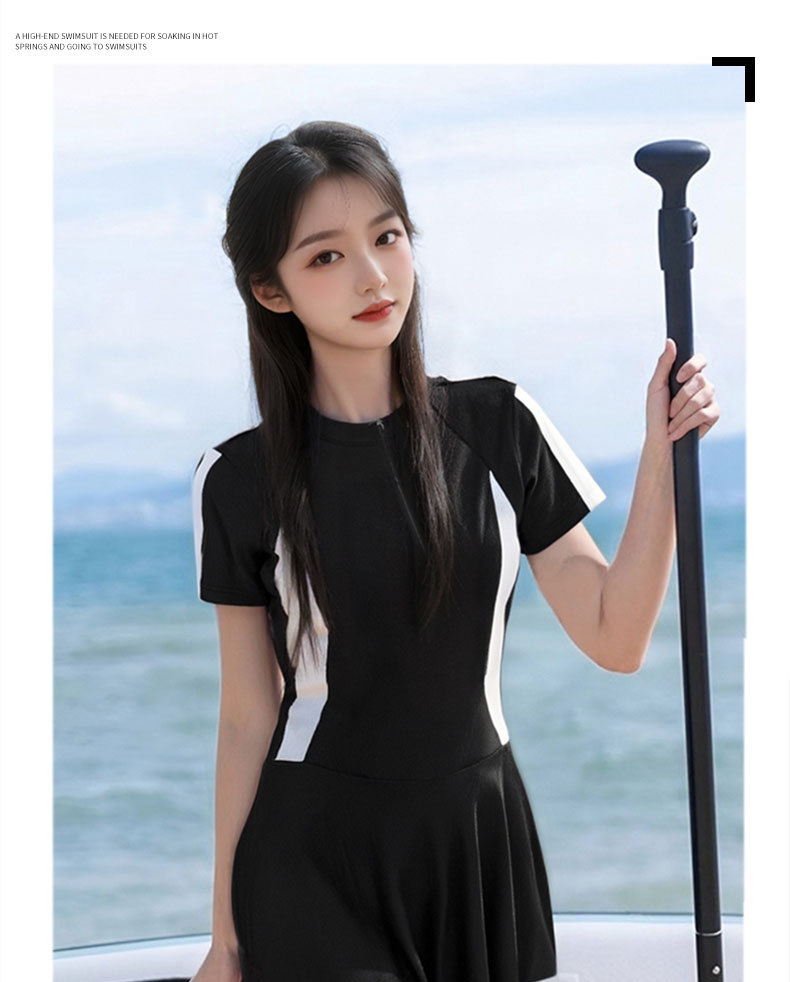 连体泳衣女夏季裙式保守遮肚显瘦学生甜美小清新运动风泡温泉泳装详情5
