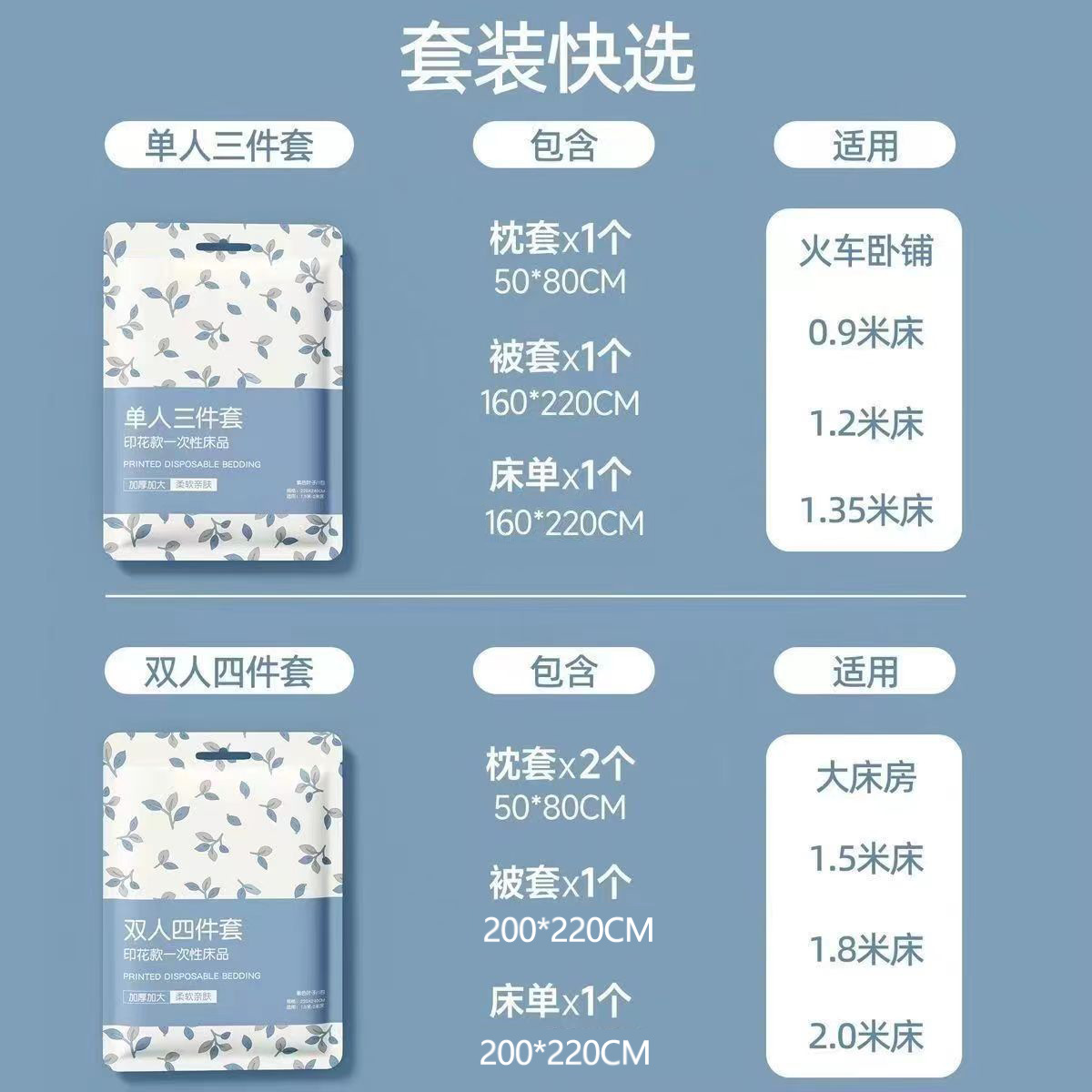 一次性床单被套枕套加厚四件套双人旅行住酒店床上用品隔脏便携式详情4