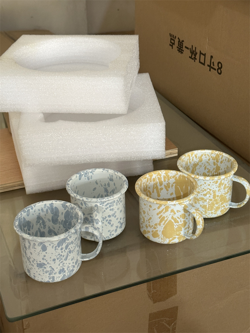 韩国ins同款复古泼墨搪瓷餐具套装搪瓷碗马克杯盘详情10