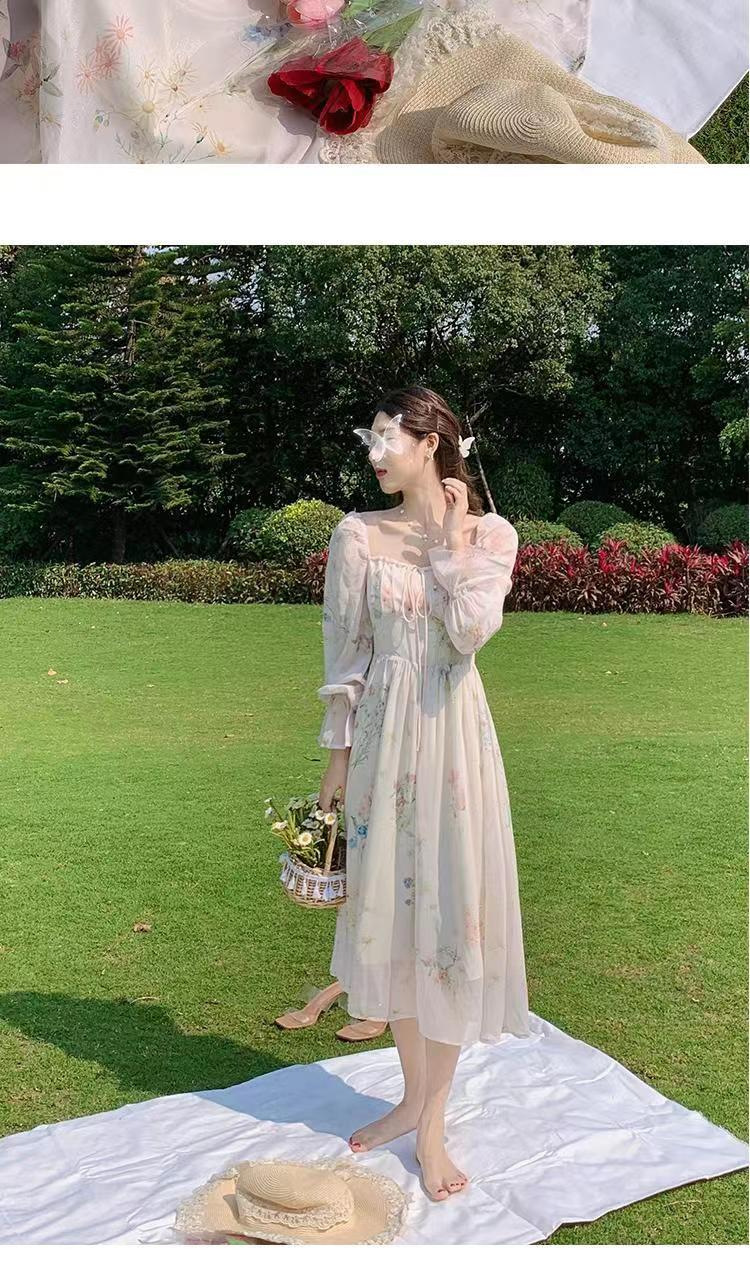 Primavera verano nuevo manga larga vestido de gasa fairy sensen set suave viento tea break francés primer amor falda pic 4