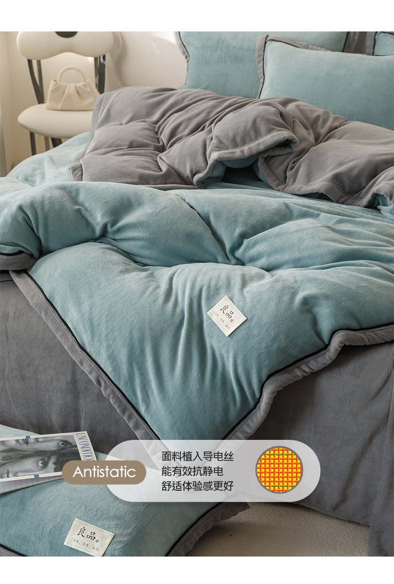 Muji thick milk fleece bed four-piece set for winter warmth, double-sided fleece quilt cover, single-piece flannel bed sheet pic 15