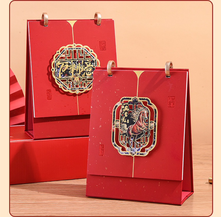 Zhouzhou Calendar 2026 Year of the Horse Desk Calendar, Double-Ring Three-dimensional high-stand Desk Calendar, Creative Pen Holder, sticky Note, Calendar Advertisement Customization pic 14