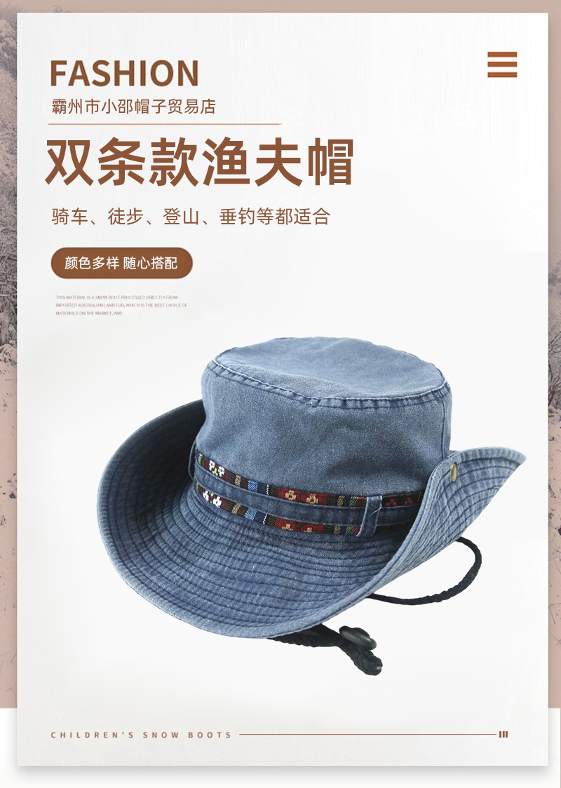 Cross-border export of ethnic-style cowboy hats, outdoor hiking and mountaineering sun protection hats, travel and camping wide-brimmed hats, and fisherman hats pic 1