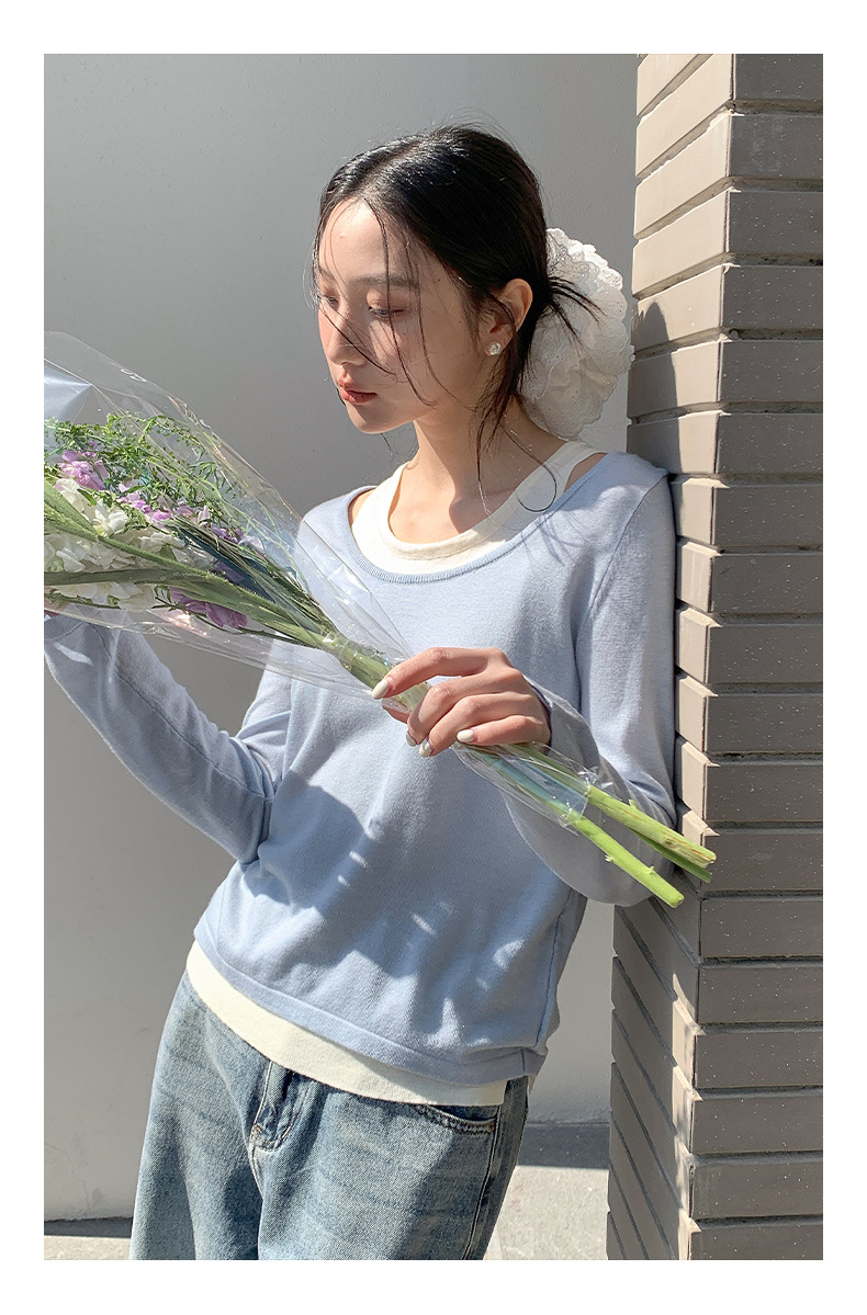 衣尔衫 清晨阳光 韩系假两件简约氛围感针织衫女气质新款温柔0326详情13