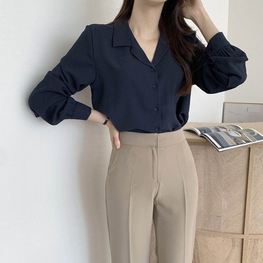Korean chic2025 Spring/Summer simple solid color elegant suit collar chiffon shirt, French gentle long-sleeved shirt for women pic 9