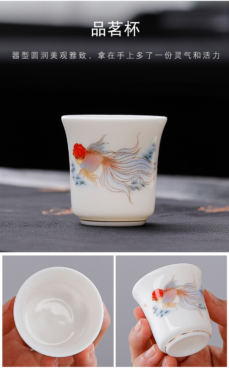 Dehua high-end sheep fat jade porcelain Gongfu tea set, home tea brewing covered bowl cup, company and enterprise festival gift for guests pic 13