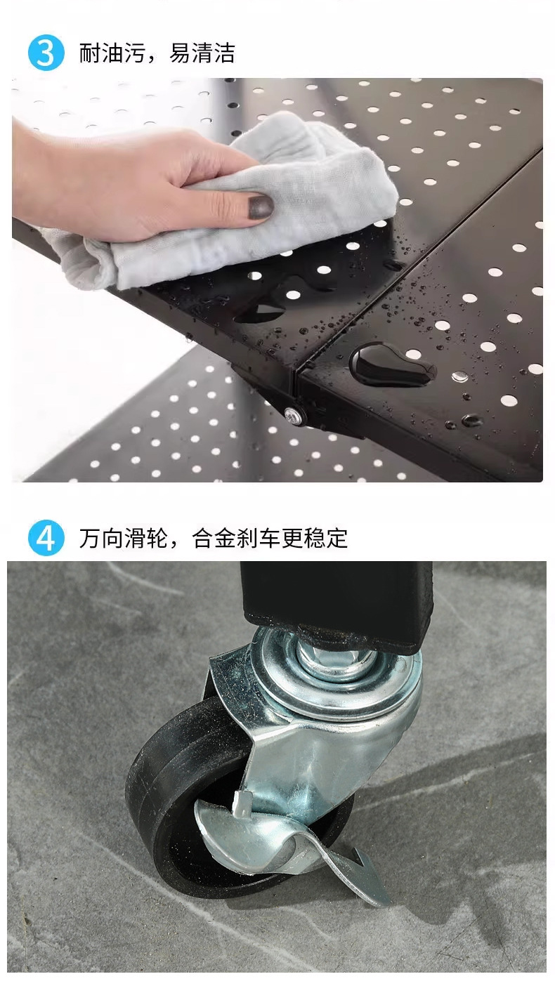 跨境折叠厨房多功能置物架落地多层橱柜收纳架储物微波炉架锅架详情9