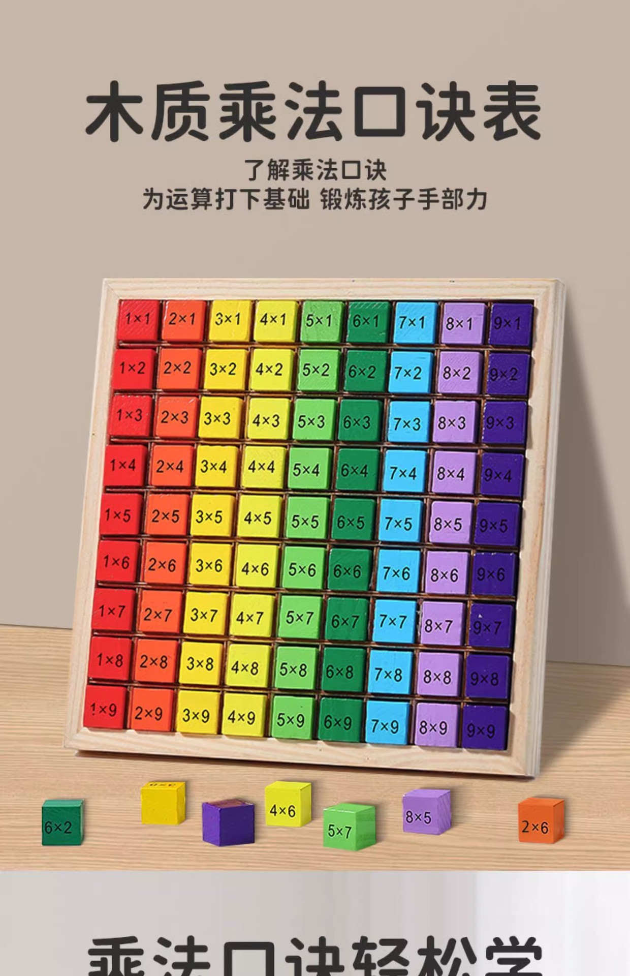 木制99乘法表儿童益智玩具早教积木乘法口诀学习计算板幼儿园礼物详情2