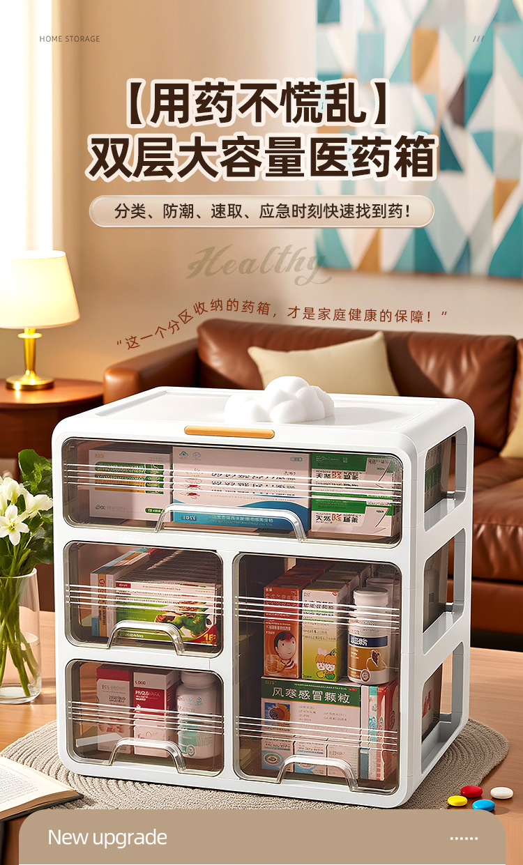 Transparent medicine box, household drawer-type medicine storage box, large-capacity household medicine box, multi-layer storage cabinet for commonly used medicines pic 1