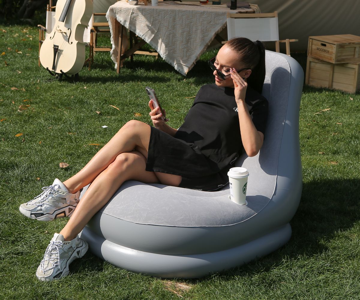 懒人充气沙发带脚凳单人榻榻米便携带杯托沙发阳台午睡简易躺椅床详情2