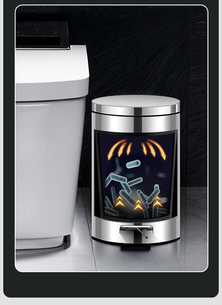 家用不锈钢脚踏式垃圾桶 厨房卫生间客厅适用 带盖设计 脚踩开启方便卫生详情14