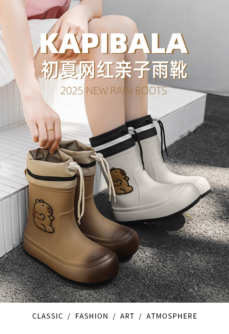网红卡通时尚雨鞋女款外穿收口防水鞋防滑亲子雨靴女学生可爱胶鞋详情1