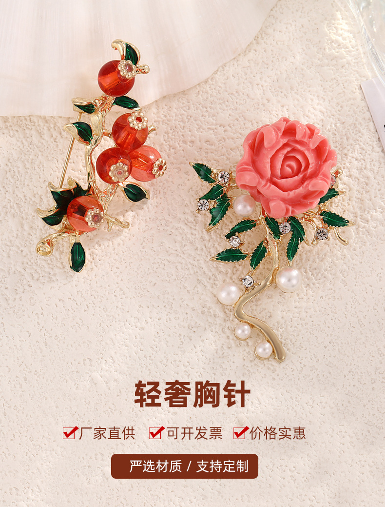 A fresh and delicate peony and zircon flower brooch, a retro pearl fashion pin, a leak-proof clothing accessory, a brooch for women pic 2