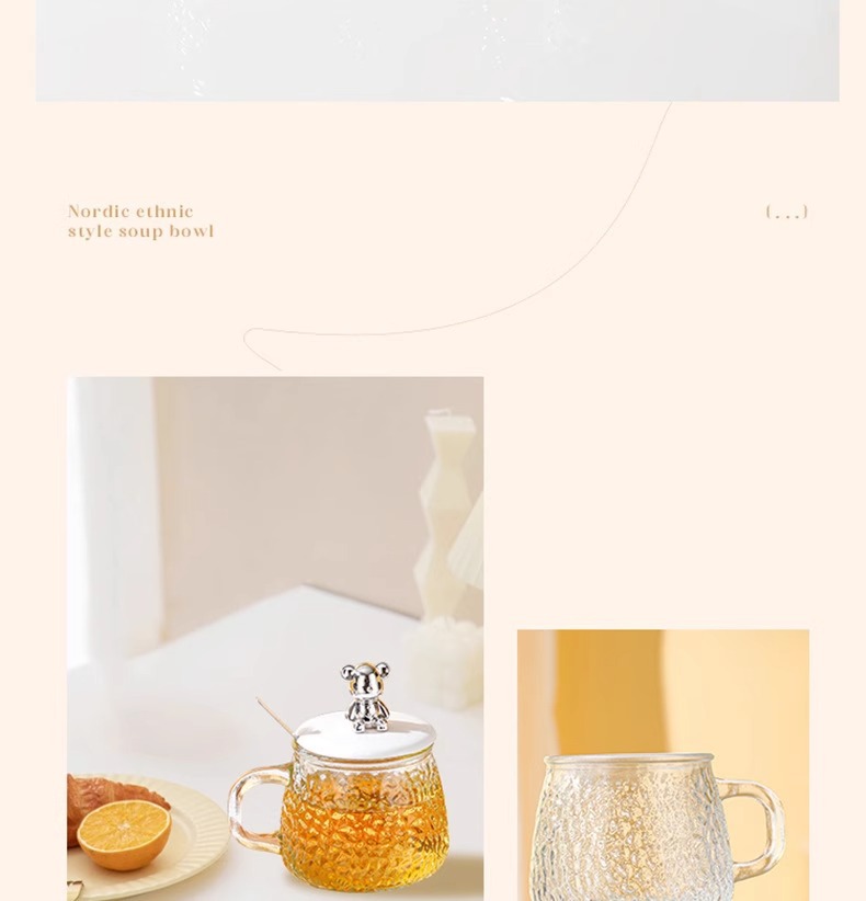 马克杯高颜值小熊杯办公室咖啡杯水杯伴手礼玻璃杯把手花茶杯子详情8