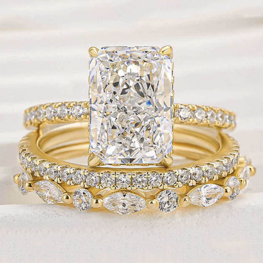 s925 sterling Silver Super Flash Ice Flower Cut Zircon ring set, high-quality cross-border luxury ins ring set from Europe and America pic 9
