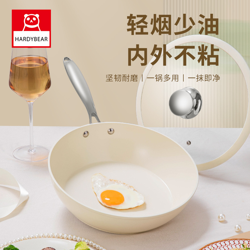 Wholesale of popular titanium crystal porcelain frying pans, multi-layer non-stick frying pans, household covered cooking pans and induction cooker pans pic 2