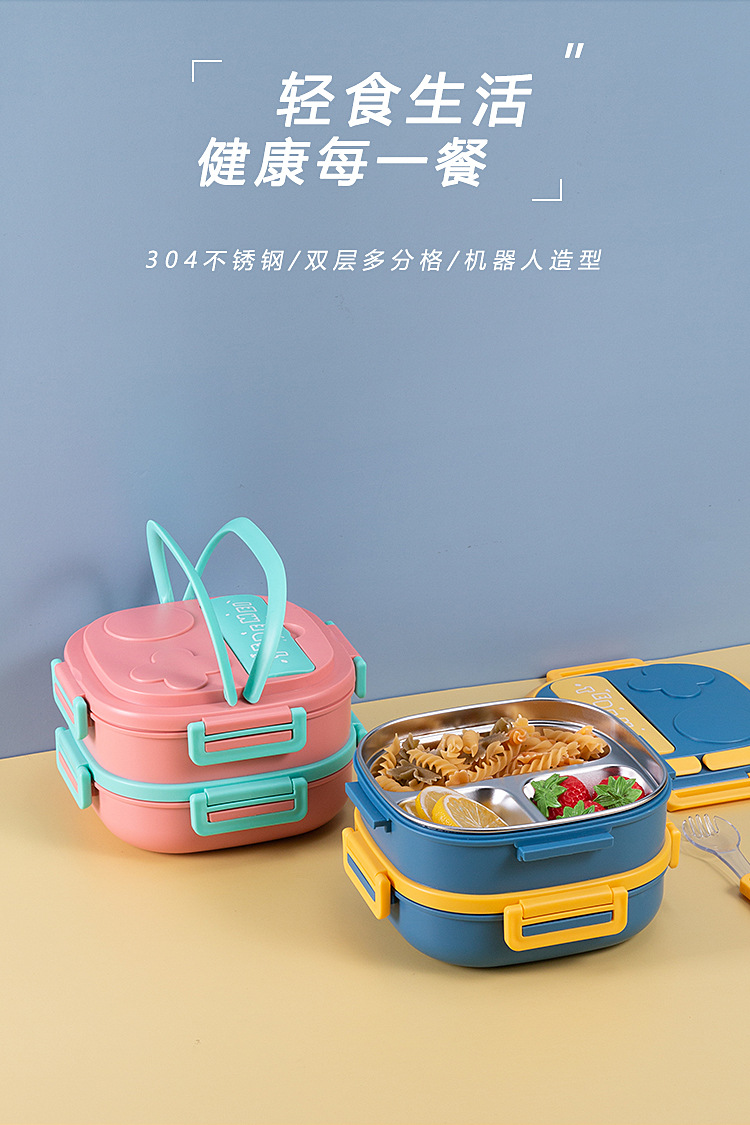 Hand-held insulated lunch box, female adult insulated bucket, square lunch bucket, 304 stainless steel, household lunch box, double layer pic 3