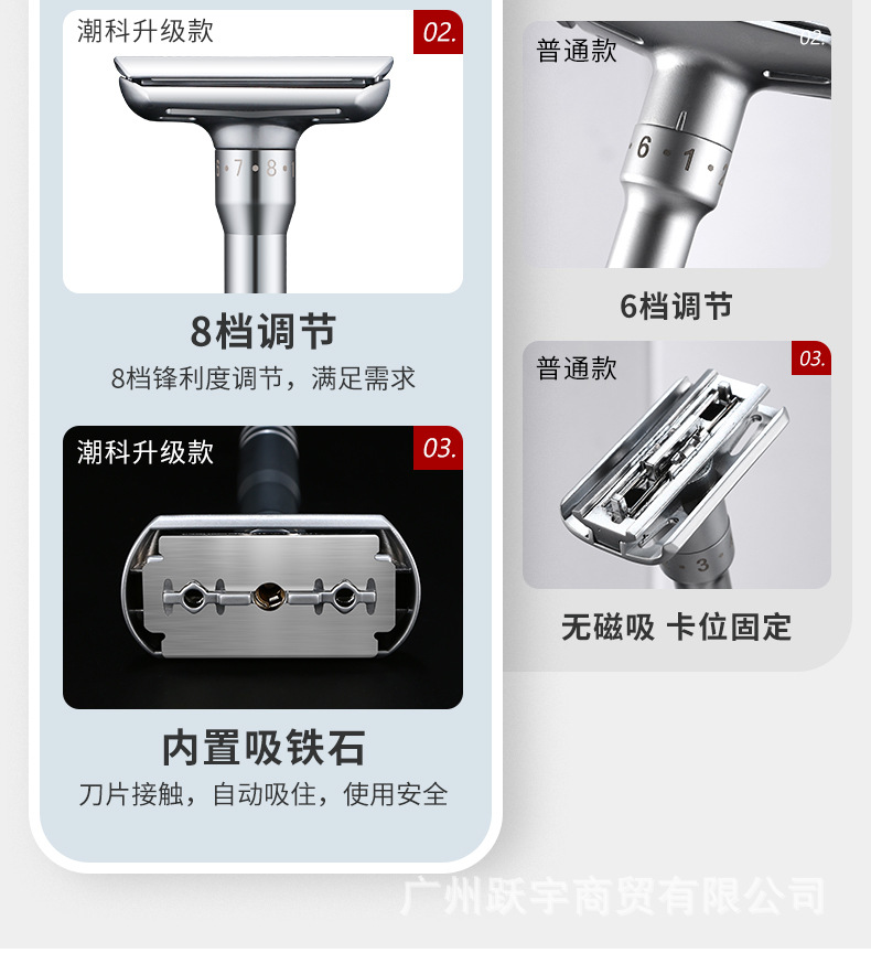 潮科剃须刀手动刮胡刀男士升级版可调锋利度老式剃头胡须双面刀架详情3