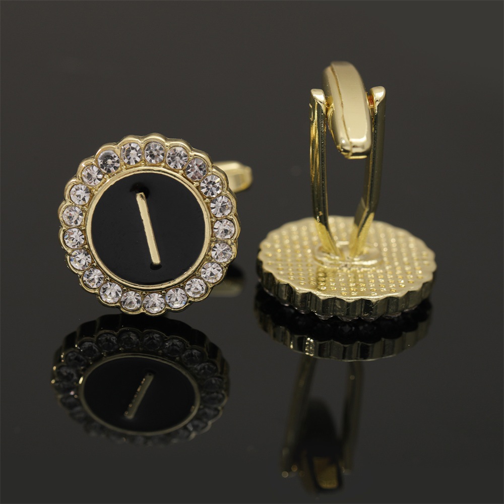 大写字母袖扣圆形镶钻袖钉合金滴油男士衬衫扣26英文字母A-Z配饰详情18