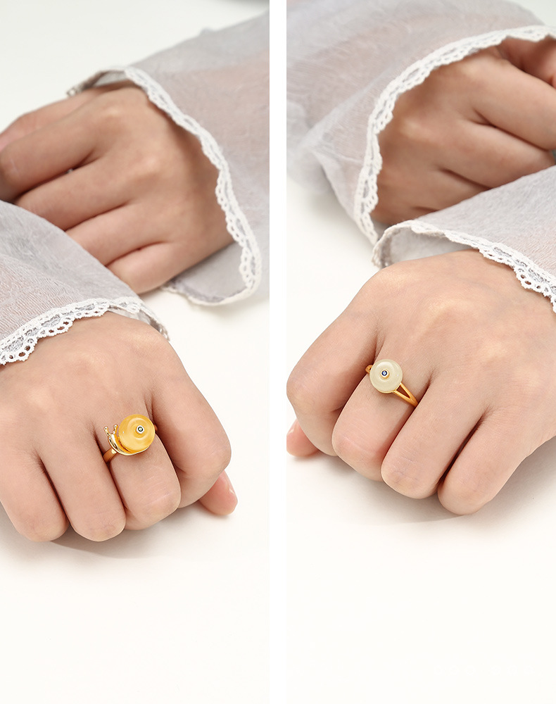 简约日韩平安扣夹扣戒指空托配饰古法沙金工艺小众蜗牛设计戒指托详情12