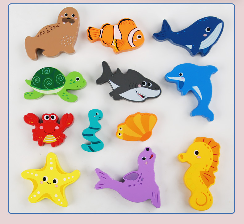 跨境儿童木制立体六边形拼图动物交通拼板积木早教益智启蒙玩具详情23