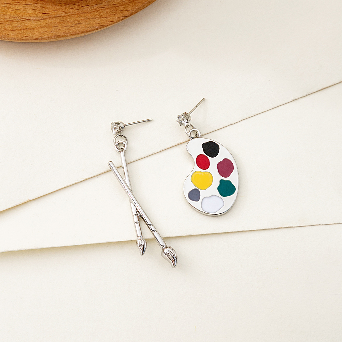 银针设计感个性趣味画笔画板耳环项链 ins复古文艺气质不对称耳钉详情13
