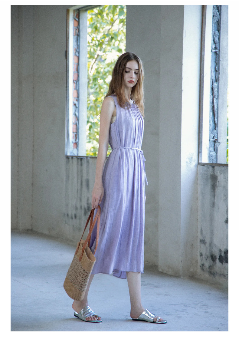 玖沐2025夏季新款亚麻无袖连衣裙女通勤宽松法式极简真口袋女装详情10