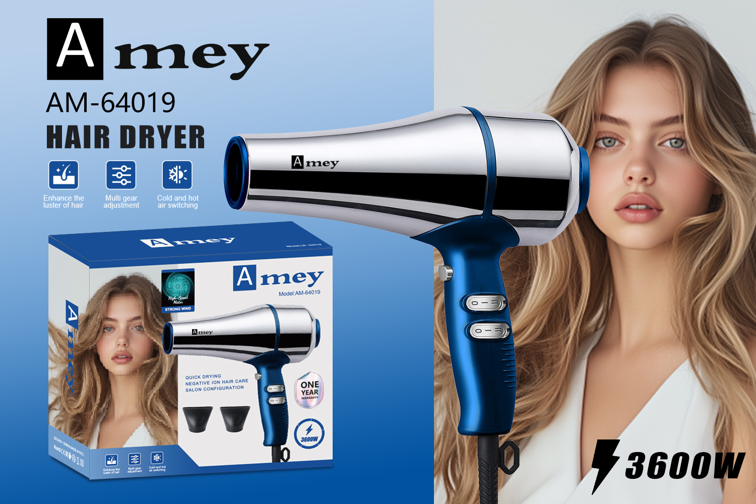 Amey64019 Professional HAIR DRYER, negative ion high-power Hair dryer for Barber shops pic 1