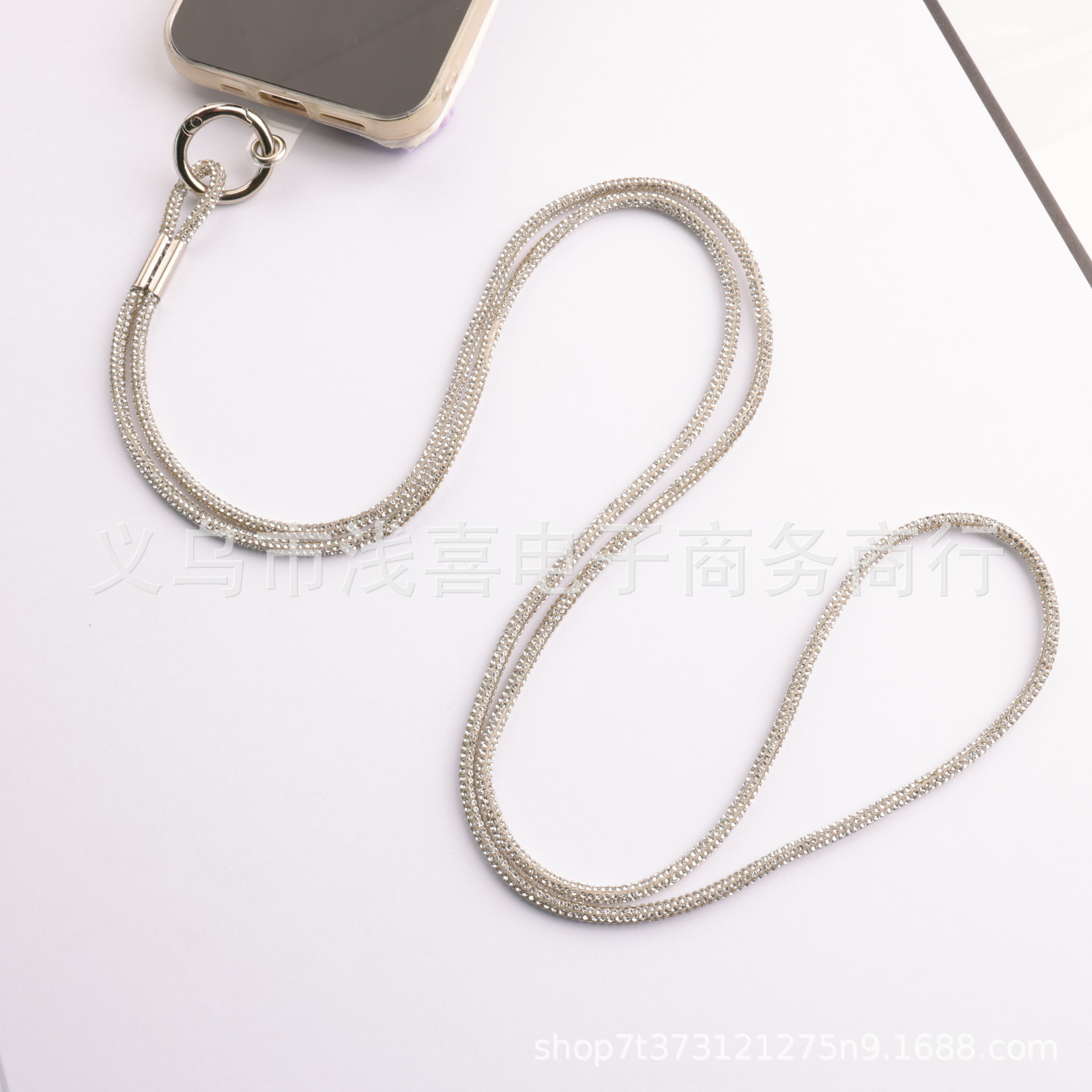 欧美新款手机挂链高级感奢华镶水钻链满闪钻证件吊牌绳手机挂链绳详情14
