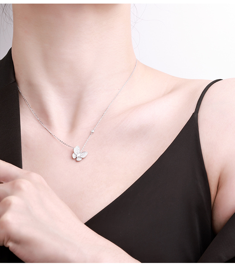 New pure silver Moissan full diamond butterfly wing necklace, a rare and versatile 2026 new silver pendant jewelry necklace pic 11