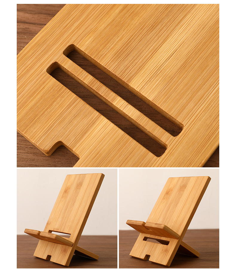 Bamboo mobile phone stand, bamboo base, mobile phone charging stand, multi-functional stand for mobile phone and tablet, printed LOGO pic 8