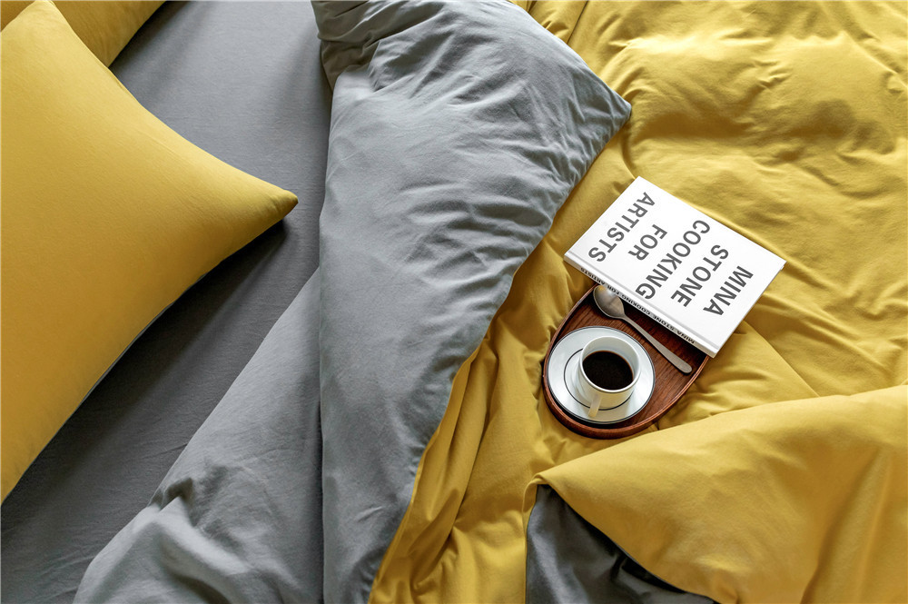 ins Japanese-style solid color all-cotton knitted cotton four-piece set, skin-friendly nude sleeping plain double-layer Indian cotton bed sheet pic 176