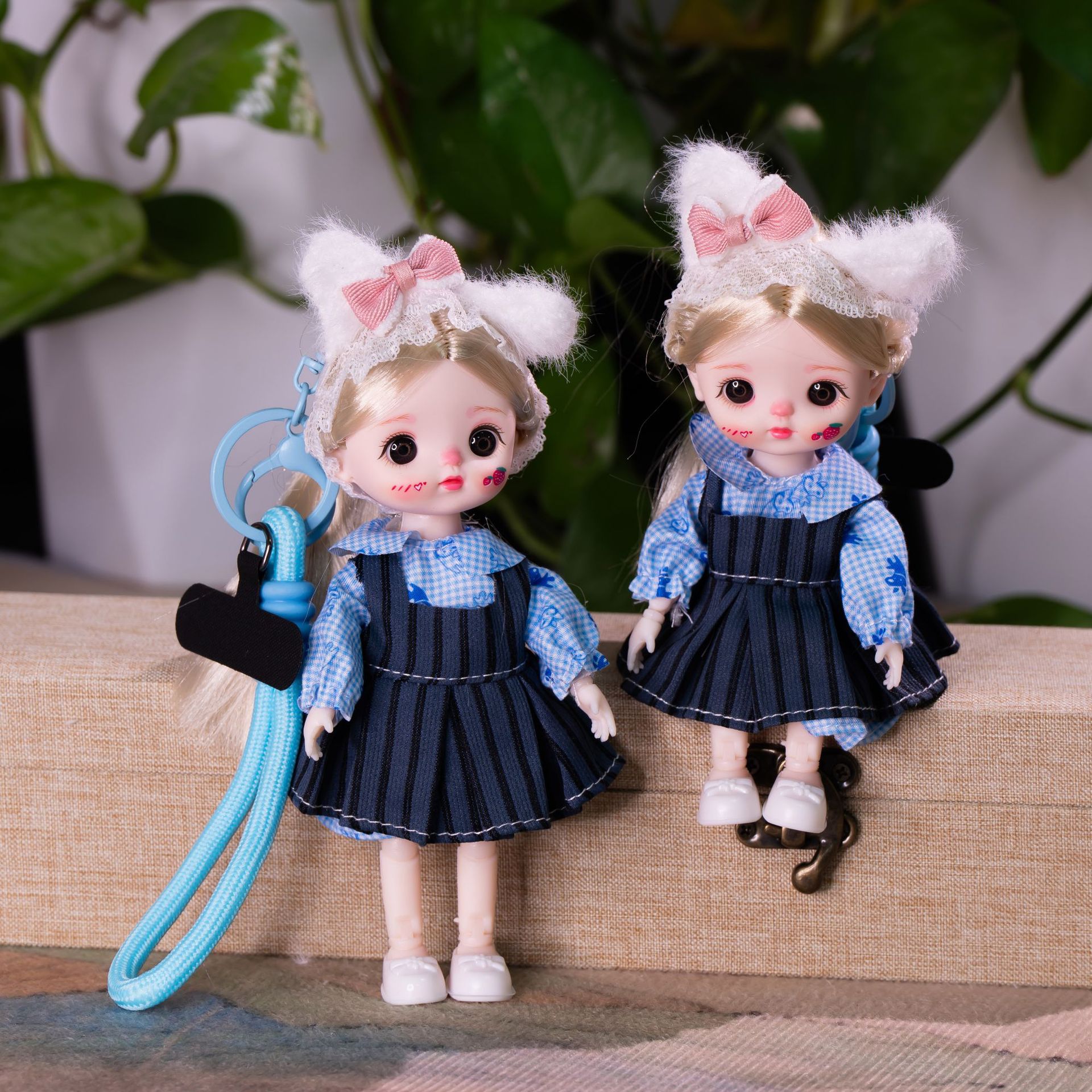 新款潮玩娃娃挂件6寸17公分换装衣服公仔关节可活动手机包包钥匙详情7