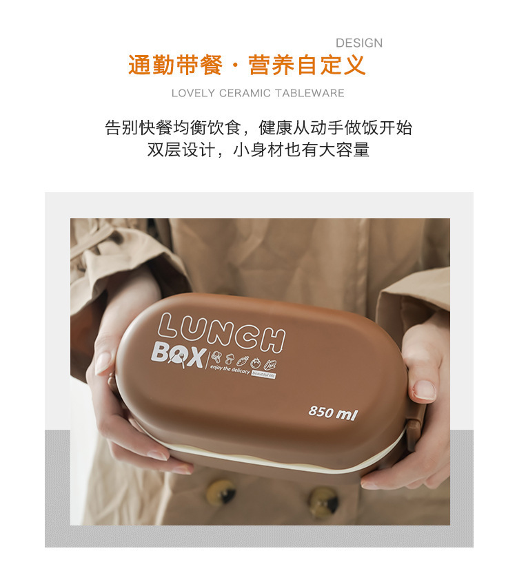 European-style plastic double-layer bento box, microwave oven lunch box, Japanese cartoon with tableware, office worker and student meals pic 2