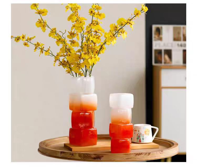 Artistic vase, glass, high-end French vintage, creative geometric table decoration, living room flower arrangement, creative display piece pic 11