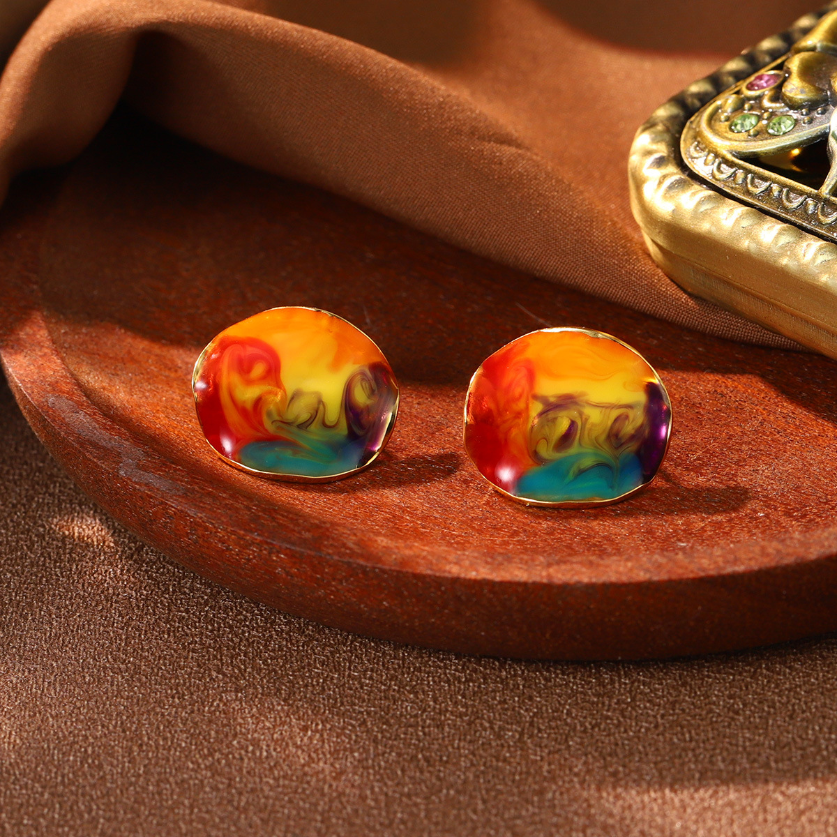 Retro high-end colored ear rings, enamel oil painting series earrings, Van Gogh Monet, niche fashion, versatile earrings for women pic 26