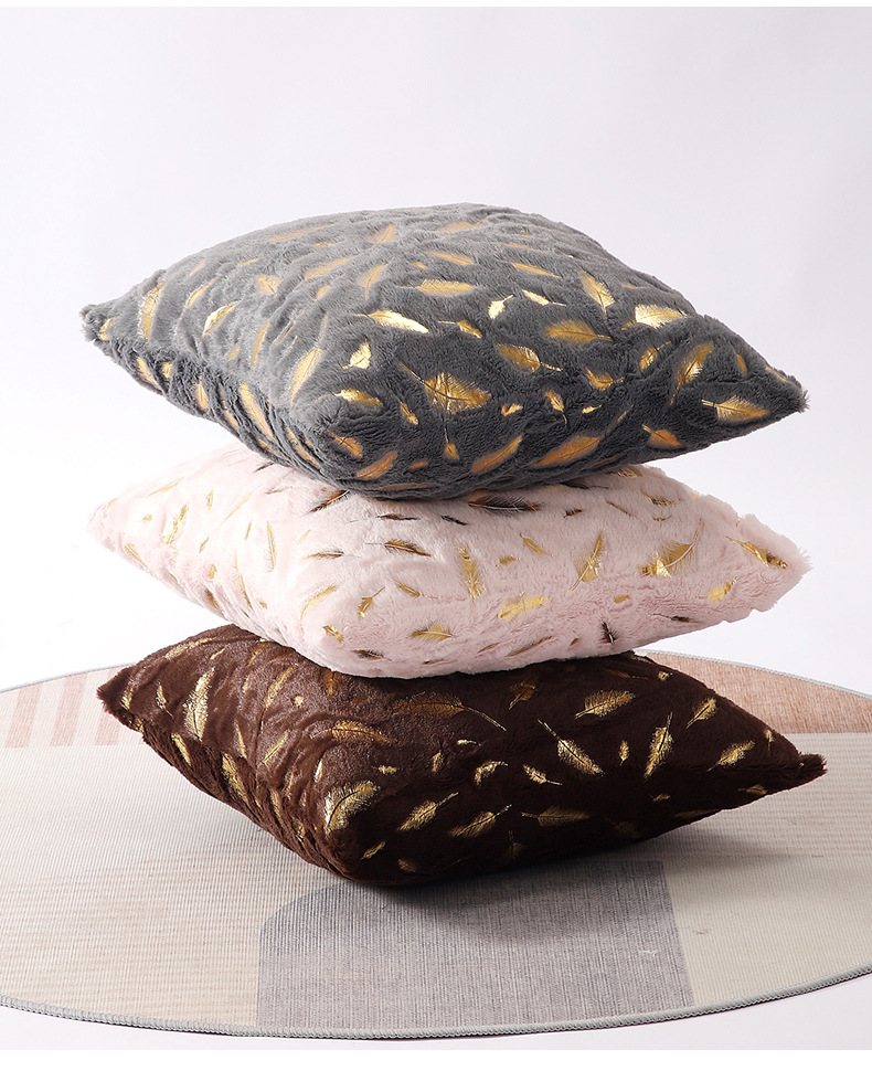 短毛绒烫金羽毛抱枕美式轻奢家居沙发靠枕床头靠垫大理石纹抱枕套详情13