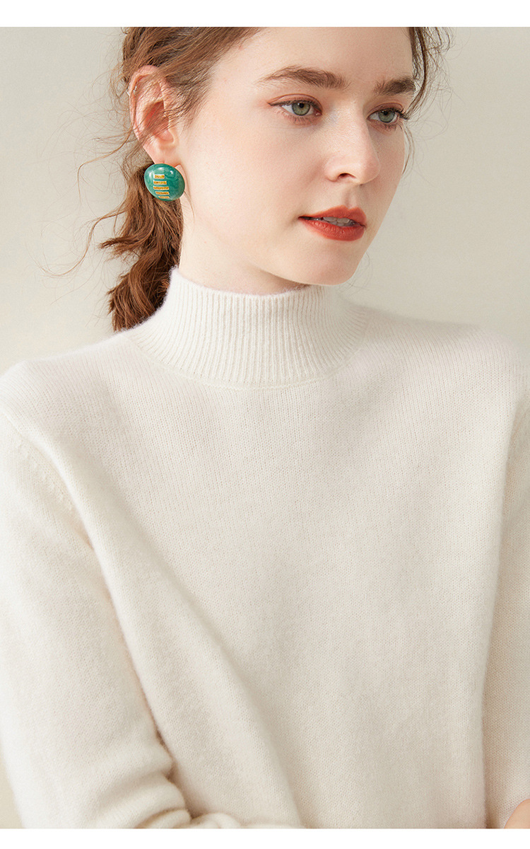 Semi-high-neck cashmere sweater for women, thick solid color, versatile, loose, slimming, soft and skin-friendly, autumn and winter knitted base sweater pic 23