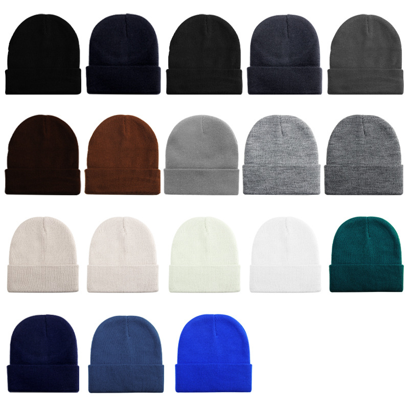 现货黑色针织帽男女纯色冷帽欧美保暖帽子荧光色毛线帽光板针织帽详情34