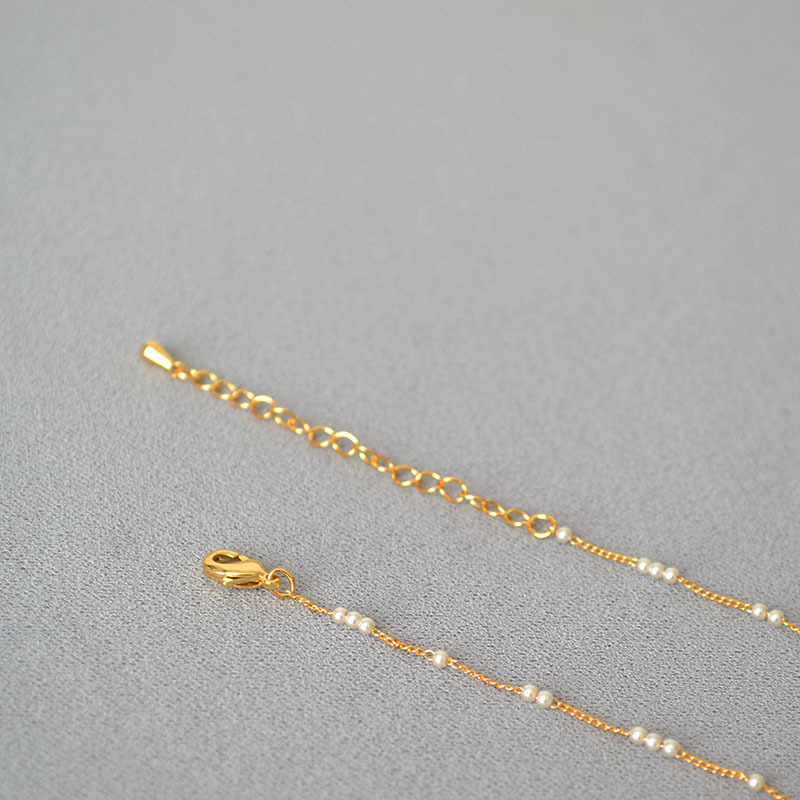 法式小众设计简约迷你baby小珍珠间隔黄铜镀金优雅极细项链锁骨链详情12