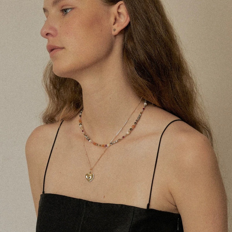 吴昕同款双层爱心天然石项链小众度假风独特简约叠戴高级感颈链女详情3