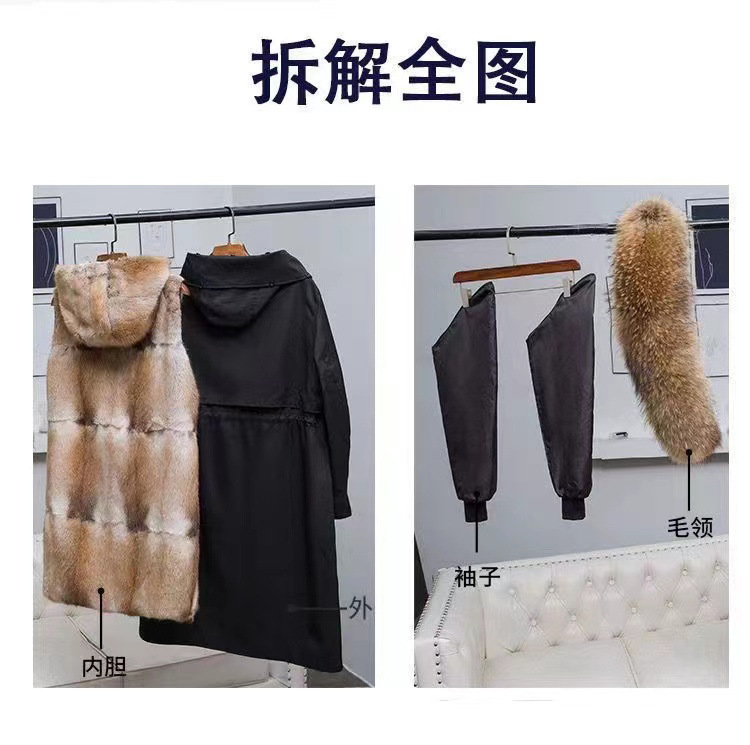 新款加厚冬季过膝 皮草 皮草派克服女 可拆卸 加长 皮毛一体外套详情10