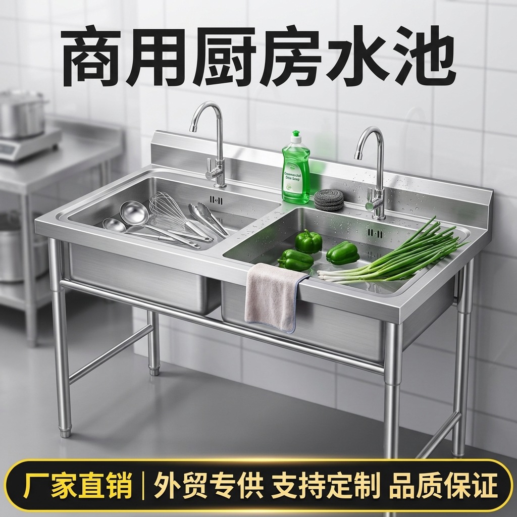 Commercial stainless steel single and double star water tanks, vegetable washing tanks, canteens and restaurants, kitchen sinks, thickened floor-standing water tanks manufacturers pic 4