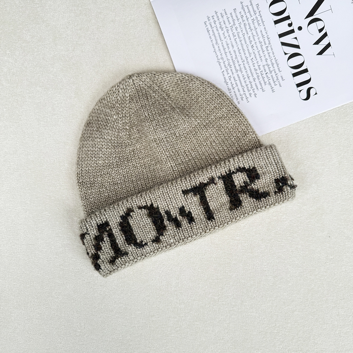 Korean style InS-style letter headwear, round face hat, small woolen knitted hat, warm head wrap for women in autumn and winter pic 3