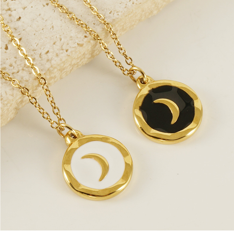 New cross-border European and American oil drop enamel moon pendant for women, a niche design, cold and trendy, cool couple necklace for women pic 25