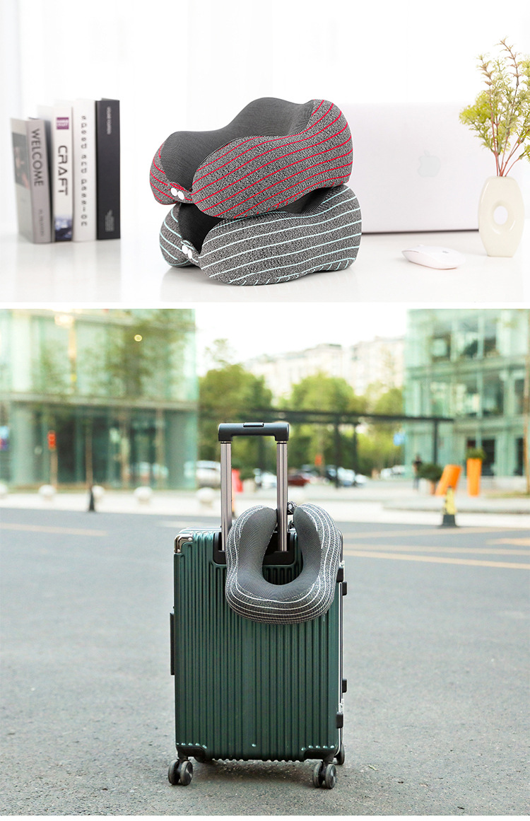 Travel rest airplane pillow, office nap neck protection pillow, striped magnetic fabric U-shaped prone pillow, can be stored pic 16